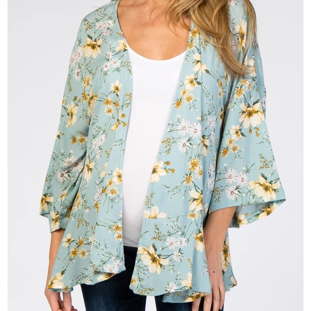 Pinkblush maternity - Light Blue Floral Ruffle Hem Maternity Cover Up